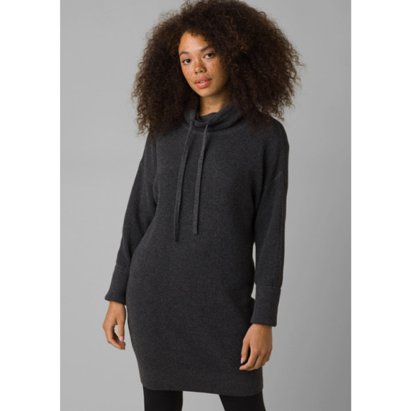 prAna Womens Milani Sweater Dress XS Charcoal Grey LS Waffle Knit Funnel NWT - Picture 2 of 12